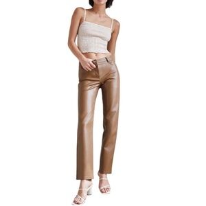 Aritzia Wilfred Melina low rise vegan leather tan slim straight leg pants 8